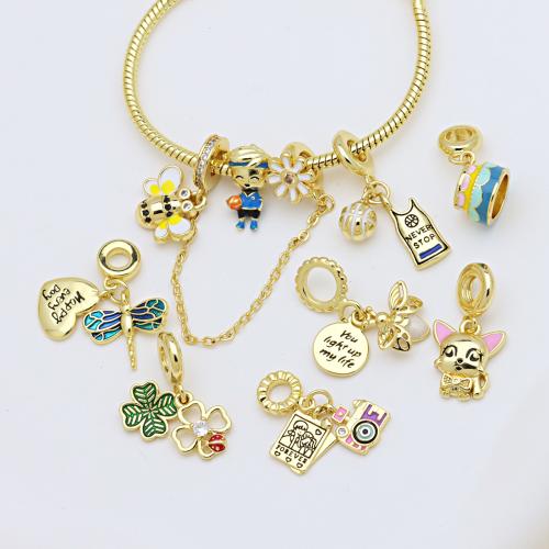 Colgantes de Europeo de latón, metal, chapado en color dorado, Bricolaje & diferentes estilos para la opción & micro arcilla de zirconia cúbica & esmalte, más colores para la opción, Vendido por UD[