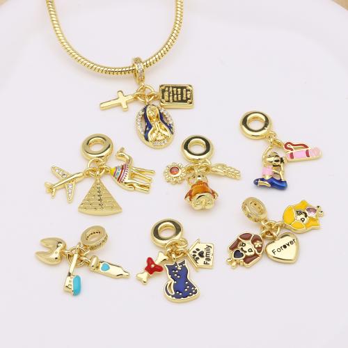 Colgantes de Europeo de latón, metal, chapado en color dorado, Bricolaje & diferentes estilos para la opción & micro arcilla de zirconia cúbica & esmalte, más colores para la opción, Vendido por UD[