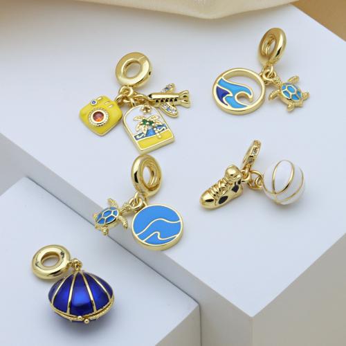 Colgantes de Europeo de latón, metal, chapado en color dorado, Bricolaje & diferentes estilos para la opción & micro arcilla de zirconia cúbica & esmalte, más colores para la opción, Vendido por UD[