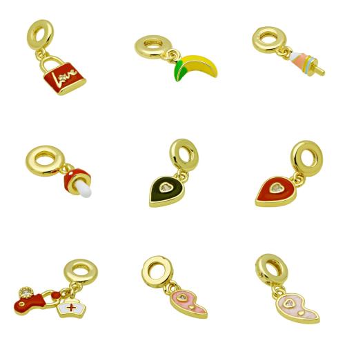 Colgantes de Europeo de latón, metal, chapado en color dorado, Bricolaje & diferentes estilos para la opción & micro arcilla de zirconia cúbica & esmalte, más colores para la opción, Vendido por UD[