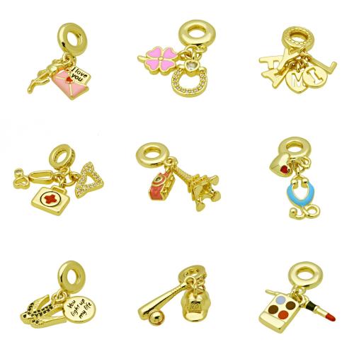 Colgantes de Europeo de latón, metal, chapado en color dorado, Bricolaje & diferentes estilos para la opción & micro arcilla de zirconia cúbica & esmalte, más colores para la opción, Vendido por UD[
