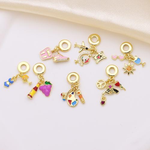 Colgantes de Europeo de latón, metal, chapado en color dorado, Bricolaje & diferentes estilos para la opción & micro arcilla de zirconia cúbica & esmalte, más colores para la opción, Vendido por UD[