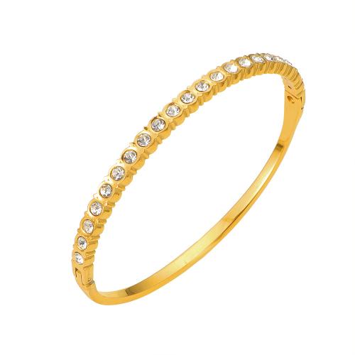 Acier inoxydable 304 bracelet ordinaire, Placage de couleur d'or, bijoux de mode & pour femme & avec strass, Diamètre inté Environ 59mm, Vendu par PC