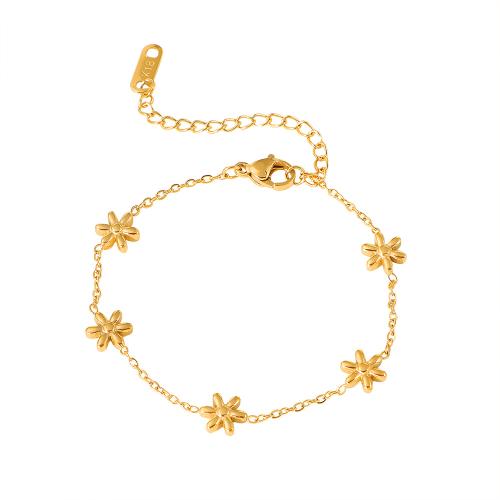304 Stainless Steel Bracelet, with 5cm extender chain, Flower, gold color plated, fashion jewelry & for woman Approx 15 cm 