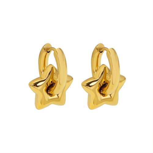 304 Stainless Steel Huggie Hoop Drop Earring, Star, gold color plated, fashion jewelry & for woman 