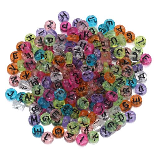 Acrylic Alphabet Beads, Flat Round, DIY & with letter pattern Approx 