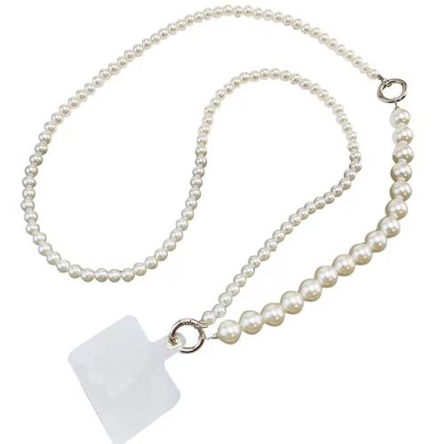 Pendentif en plastique de téléphone, Plastique ABS perle, avec alliage de zinc, Rond, fait à la main, anti-dérapage & pour femme, blanc, pearl size 8mm,18mm Environ 140 cm, Vendu par fixé