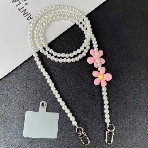 Pendentif en plastique de téléphone, Plastique ABS perle, avec plastique & alliage de zinc, fleur, fait à la main, détachable & pour femme, plus de couleurs à choisir, pearl size 8mm Environ 110 cm, Vendu par PC