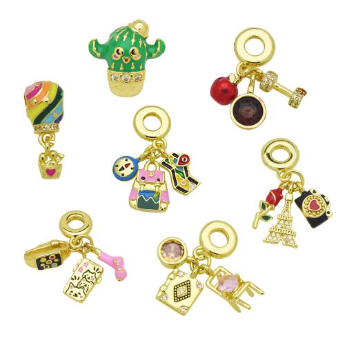 Colgantes de Europeo de latón, metal, chapado en color dorado, Bricolaje & diferentes estilos para la opción & micro arcilla de zirconia cúbica & esmalte, más colores para la opción, Vendido por UD[