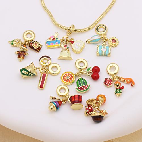 Colgantes de Europeo de latón, metal, chapado en color dorado, Bricolaje & diferentes estilos para la opción & micro arcilla de zirconia cúbica & esmalte, más colores para la opción, Vendido por UD[