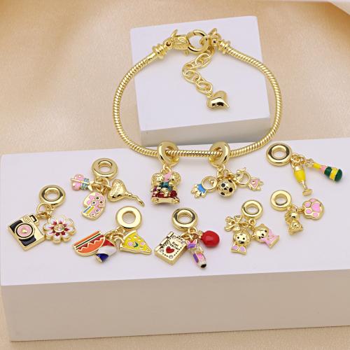 Colgantes de Europeo de latón, metal, chapado en color dorado, Bricolaje & diferentes estilos para la opción & micro arcilla de zirconia cúbica & esmalte, más colores para la opción, Vendido por UD[