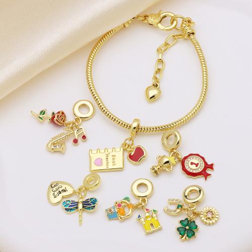 Colgantes de Europeo de latón, metal, chapado en color dorado, Bricolaje & diferentes estilos para la opción & micro arcilla de zirconia cúbica & esmalte, más colores para la opción, Vendido por UD[