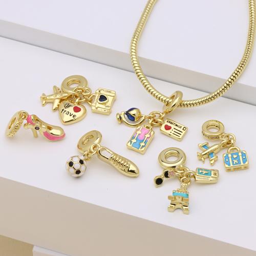 Colgantes de Europeo de latón, metal, chapado en color dorado, Bricolaje & diferentes estilos para la opción & micro arcilla de zirconia cúbica & esmalte, más colores para la opción, Vendido por UD