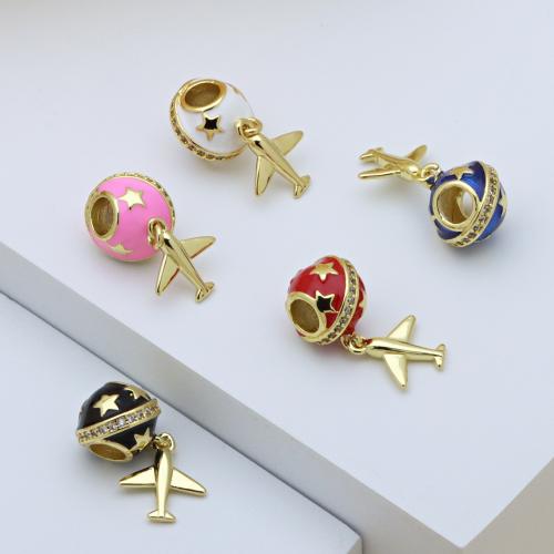 Colgantes de Europeo de latón, metal, chapado en color dorado, Bricolaje & micro arcilla de zirconia cúbica & esmalte, más colores para la opción, 21mm, Vendido por UD