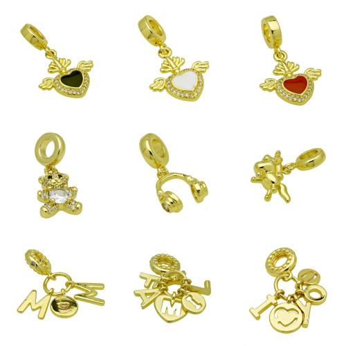 Colgantes de Europeo de latón, metal, chapado en color dorado, Bricolaje & diferentes estilos para la opción & micro arcilla de zirconia cúbica & esmalte, más colores para la opción, Vendido por UD