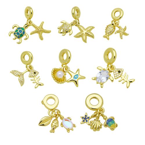 Colgantes de Europeo de latón, metal, chapado en color dorado, Bricolaje & diferentes estilos para la opción & micro arcilla de zirconia cúbica & esmalte, más colores para la opción, Vendido por UD