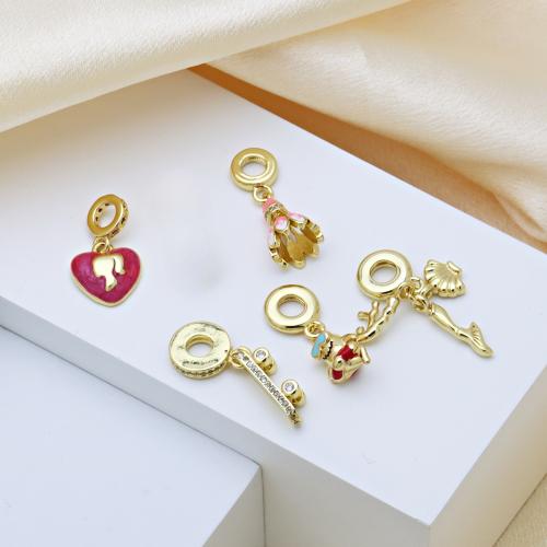 Colgantes de Europeo de latón, metal, chapado en color dorado, Bricolaje & diferentes estilos para la opción & micro arcilla de zirconia cúbica & esmalte, más colores para la opción, Vendido por UD