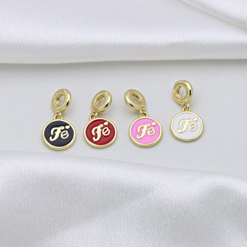 Colgantes de Europeo de latón, metal, chapado en color dorado, Bricolaje & micro arcilla de zirconia cúbica & esmalte, más colores para la opción, 26mm, Vendido por UD