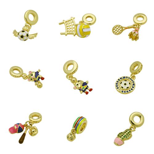 Colgantes de Europeo de latón, metal, chapado en color dorado, Bricolaje & diferentes estilos para la opción & micro arcilla de zirconia cúbica & esmalte, más colores para la opción, Vendido por UD