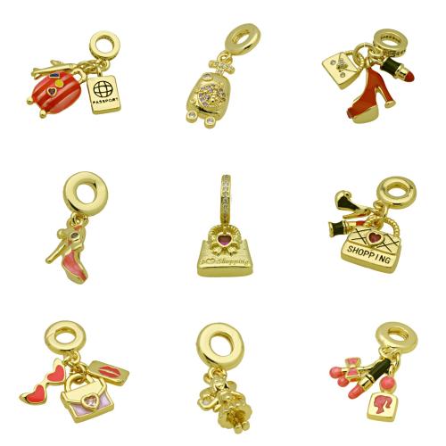 Colgantes de Europeo de latón, metal, chapado en color dorado, Bricolaje & diferentes estilos para la opción & micro arcilla de zirconia cúbica & esmalte, más colores para la opción, Vendido por UD