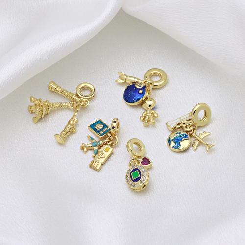 Colgantes de Europeo de latón, metal, chapado en color dorado, Bricolaje & diferentes estilos para la opción & micro arcilla de zirconia cúbica & esmalte, más colores para la opción, Vendido por UD