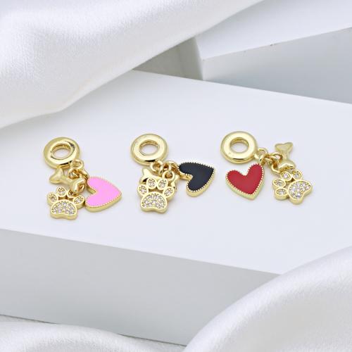 Colgantes de Europeo de latón, metal, chapado en color dorado, Bricolaje & micro arcilla de zirconia cúbica & esmalte, más colores para la opción, 31mm, Vendido por UD
