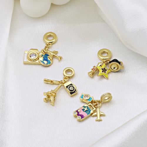 Colgantes de Europeo de latón, metal, chapado en color dorado, Bricolaje & diferentes estilos para la opción & micro arcilla de zirconia cúbica & esmalte, más colores para la opción, Vendido por UD