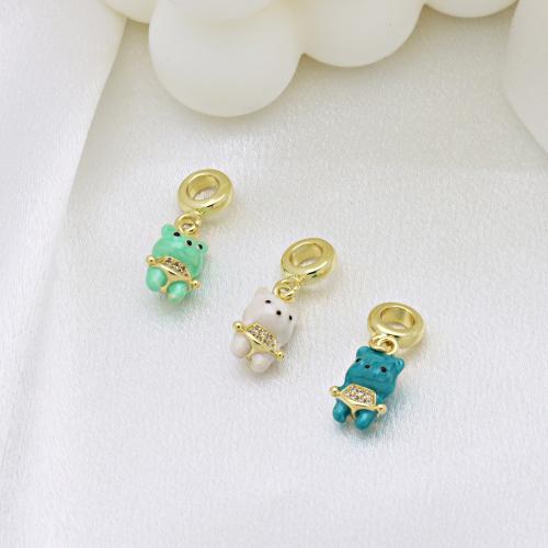 Colgantes de Europeo de latón, metal, Oso, chapado en color dorado, Bricolaje & micro arcilla de zirconia cúbica & esmalte, más colores para la opción, 25mm, Vendido por UD