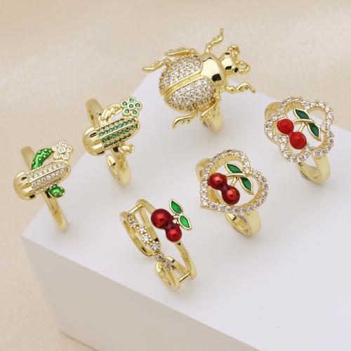 Befestigter Zirkonia Messingring Fingerring, Messing, goldfarben plattiert, einstellbar & verschiedene Stile für Wahl & Micro pave Zirkonia & für Frau & Emaille, keine, verkauft von PC[