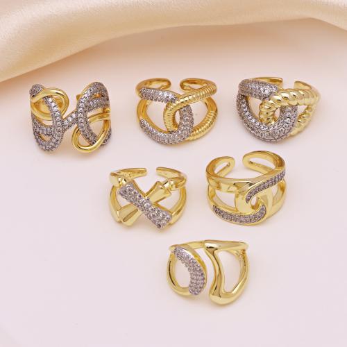 Befestigter Zirkonia Messingring Fingerring, Messing, plattiert, einstellbar & verschiedene Stile für Wahl & Micro pave Zirkonia & für Frau, keine, verkauft von PC[