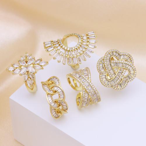Befestigter Zirkonia Messingring Fingerring, Messing, goldfarben plattiert, einstellbar & verschiedene Stile für Wahl & Micro pave Zirkonia & für Frau, keine, verkauft von PC[