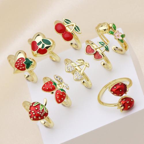 Messing Fingerring, goldfarben plattiert, einstellbar & verschiedene Stile für Wahl & Micro pave Zirkonia & für Frau & Emaille, keine, verkauft von PC