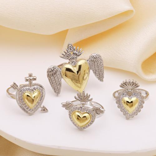 Zircon pavent l'anneau en laiton de doigt, Placage, réglable & styles différents pour le choix & pavé de micro zircon & pour femme, plus de couleurs à choisir, Vendu par PC