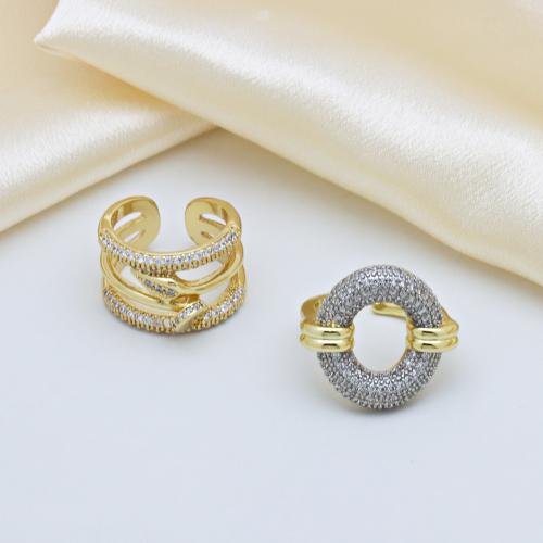 Zircon pavent l'anneau en laiton de doigt, Placage, réglable & styles différents pour le choix & pavé de micro zircon & pour femme, plus de couleurs à choisir, Vendu par PC
