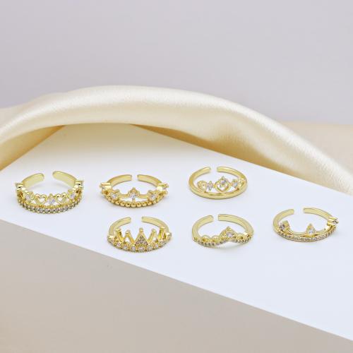 Zircon pavent l'anneau en laiton de doigt, couronne, Placage de couleur d'or, réglable & styles différents pour le choix & pavé de micro zircon & pour femme, plus de couleurs à choisir, Vendu par PC