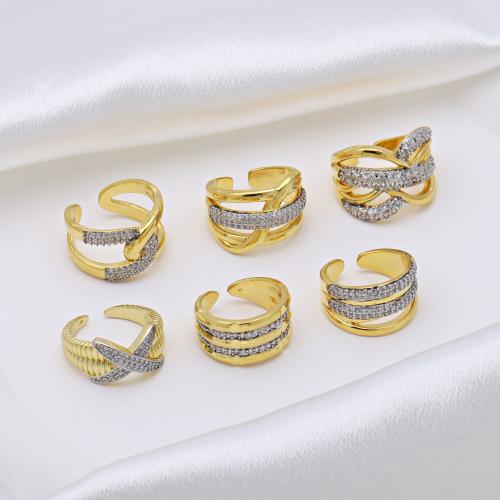 Zircon pavent l'anneau en laiton de doigt, Placage, réglable & styles différents pour le choix & pavé de micro zircon & pour femme, plus de couleurs à choisir, Vendu par PC