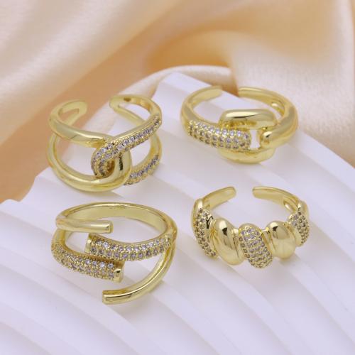 Befestigter Zirkonia Messingring Fingerring, Messing, goldfarben plattiert, einstellbar & verschiedene Stile für Wahl & Micro pave Zirkonia & für Frau, keine, verkauft von PC[