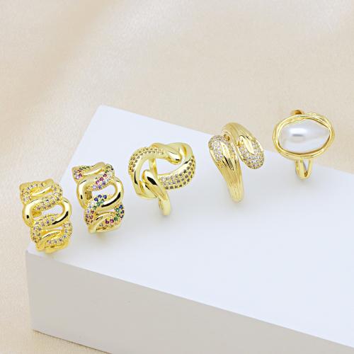 Befestigter Zirkonia Messingring Fingerring, Messing, mit Kunststoff Perlen, 18K vergoldet, verschiedene Stile für Wahl & Micro pave Zirkonia & für Frau, keine, verkauft von PC[