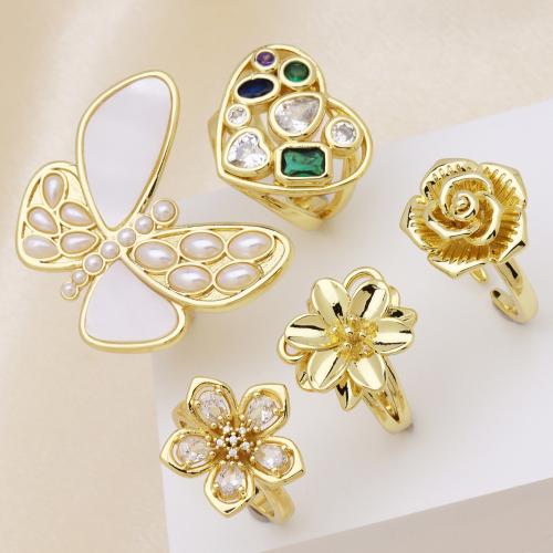 Messing Fingerring, mit Kunststoff Perlen, 18K vergoldet, verschiedene Stile für Wahl & Micro pave Zirkonia & für Frau, keine, verkauft von PC