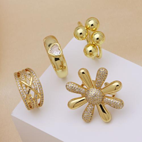 Befestigter Zirkonia Messingring Fingerring, Messing, goldfarben plattiert, einstellbar & verschiedene Stile für Wahl & Micro pave Zirkonia & für Frau, keine, verkauft von PC[