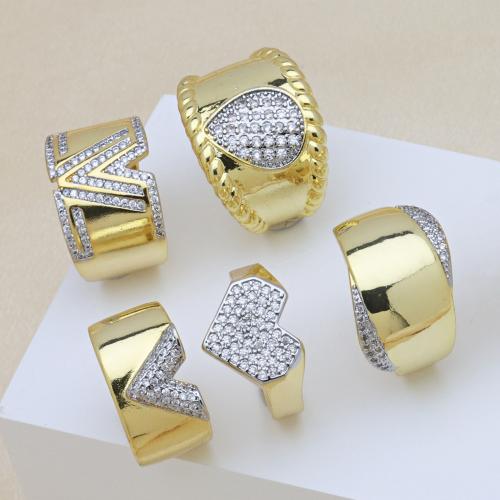 Befestigter Zirkonia Messingring Fingerring, Messing, plattiert, einstellbar & verschiedene Stile für Wahl & Micro pave Zirkonia & für Frau, keine, verkauft von PC[