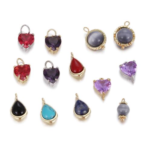 Gemstone Pendantifs en laiton, avec pierre gemme, Placage de couleur d'or, DIY & styles différents pour le choix & avec zircone cubique, Vendu par PC