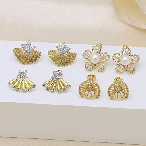 キュービックジルコニアマイクロパヴェブラスイヤリング, 銅, とともに プラスチック製パール, ゴールドメッキ, 異なるスタイルを選択 & マイクロパヴェジルコニア & 女性用, 無色, 売り手 ペア