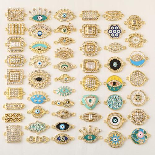 Cubic Zirconia Micro Pave Brass Connector, gold color plated, DIY & enamel & with rhinestone 