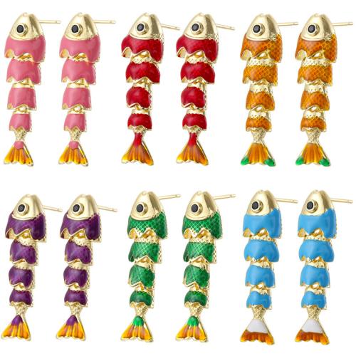 metal Arito, Pez, chapado en color dorado, para mujer & esmalte, más colores para la opción, 10x32mm, Vendido por Par