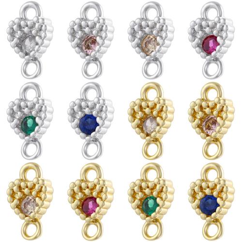 Cubic Zirconia Micro Pave Brass Connector, Heart, plated, DIY & micro pave cubic zirconia 
