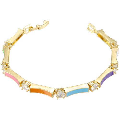metal Pulsera, Bambú, chapado en color dorado, micro arcilla de zirconia cúbica & para mujer & esmalte, más colores para la opción, longitud:aproximado 180 mm, Vendido por UD