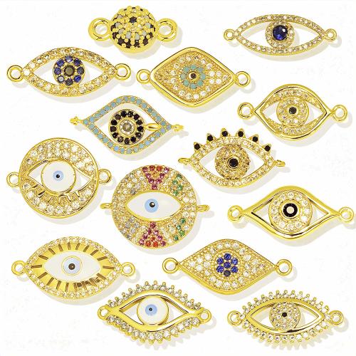 Cubic Zirconia Micro Pave Brass Connector, Evil Eye, gold color plated, DIY & micro pave cubic zirconia 