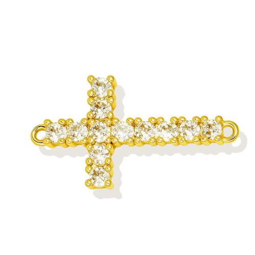 Cubic Zirconia Micro Pave Brass Connector, Cross, gold color plated, DIY & micro pave cubic zirconia 