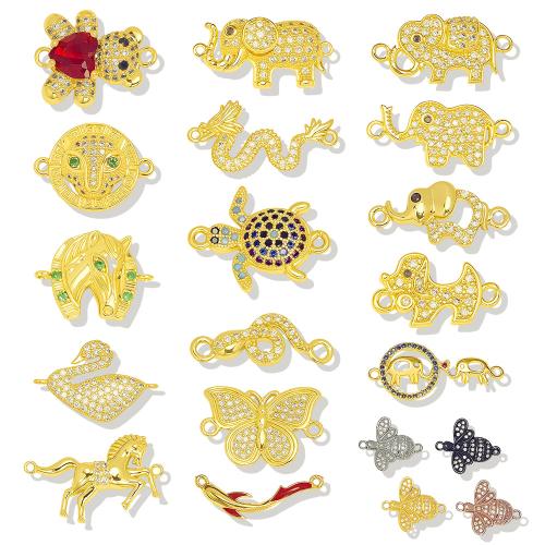 Cubic Zirconia Micro Pave Brass Connector, Animal, gold color plated, DIY & micro pave cubic zirconia 